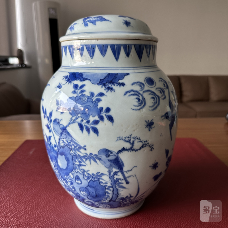 明崇祯 青花花鸟纹莲子罐 - 图7
